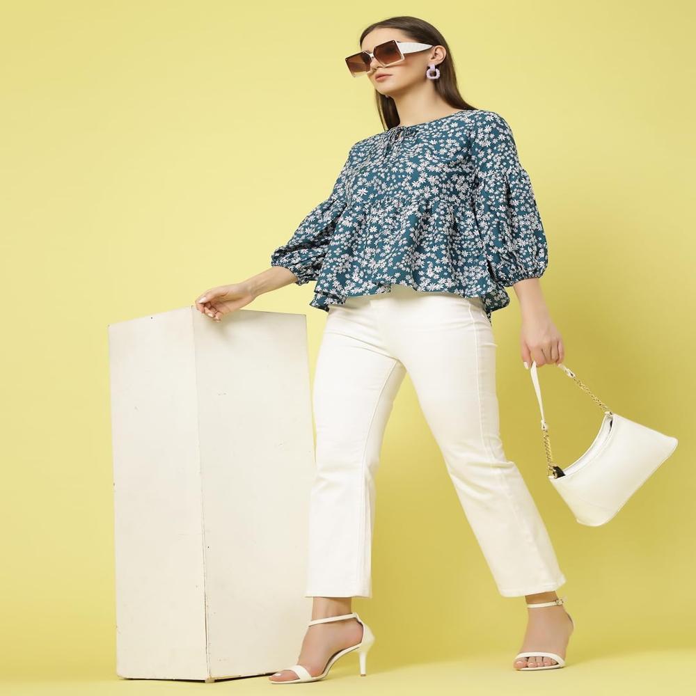 Floral Tunic Shirt - Color: Blue