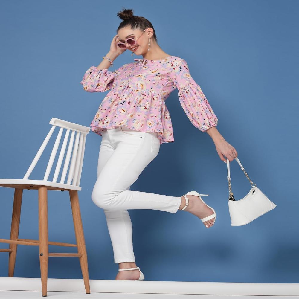 Women's Floral Tunic Shirt - Color: Pink