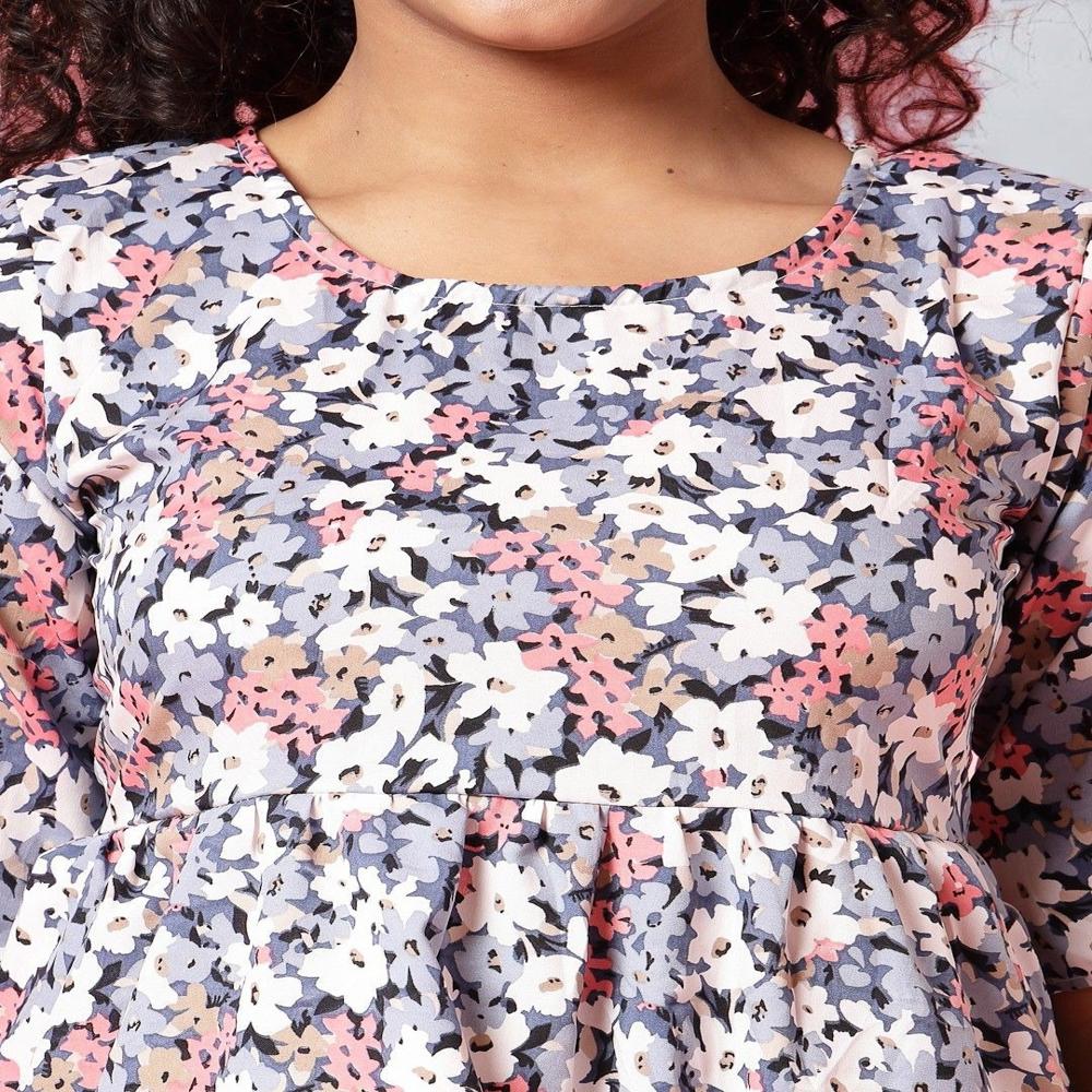 Floral Printed Crepe Peplum Top