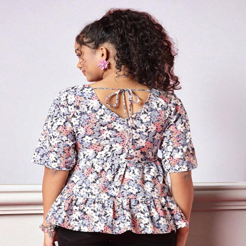 Floral Printed Crepe Peplum Top