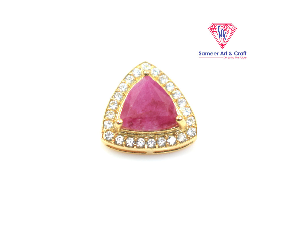 Cubic Zirconia Gold Plated Trillion Shaped Minimalistic Gemstone Pendants