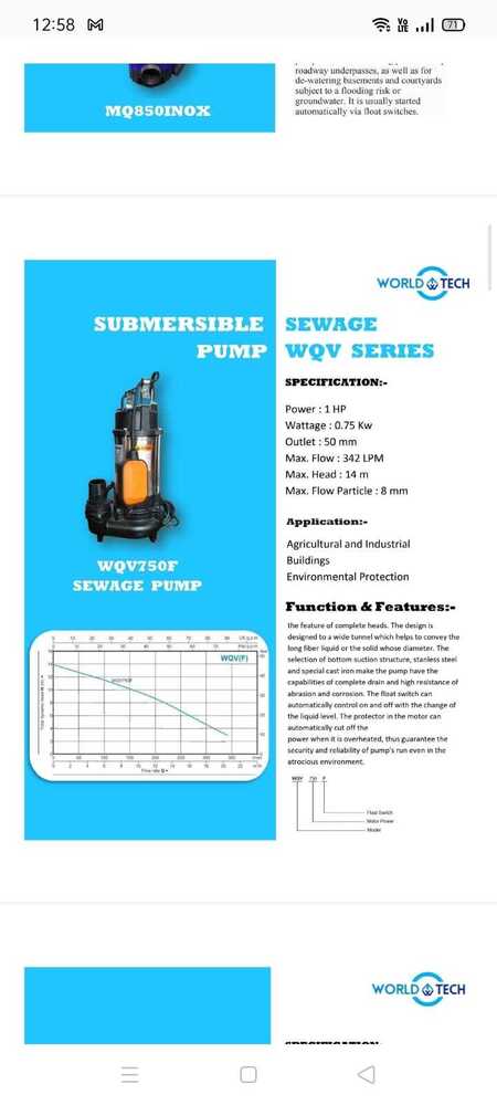 WQV-750 CI Body WorlTech Sewage Pump