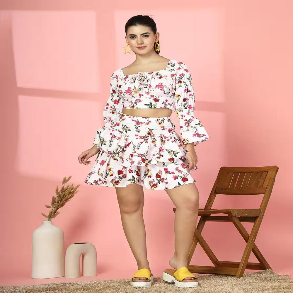 Floral Print Top with Skirt Set