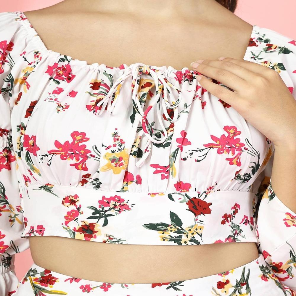 Floral Print Top with Skirt Set