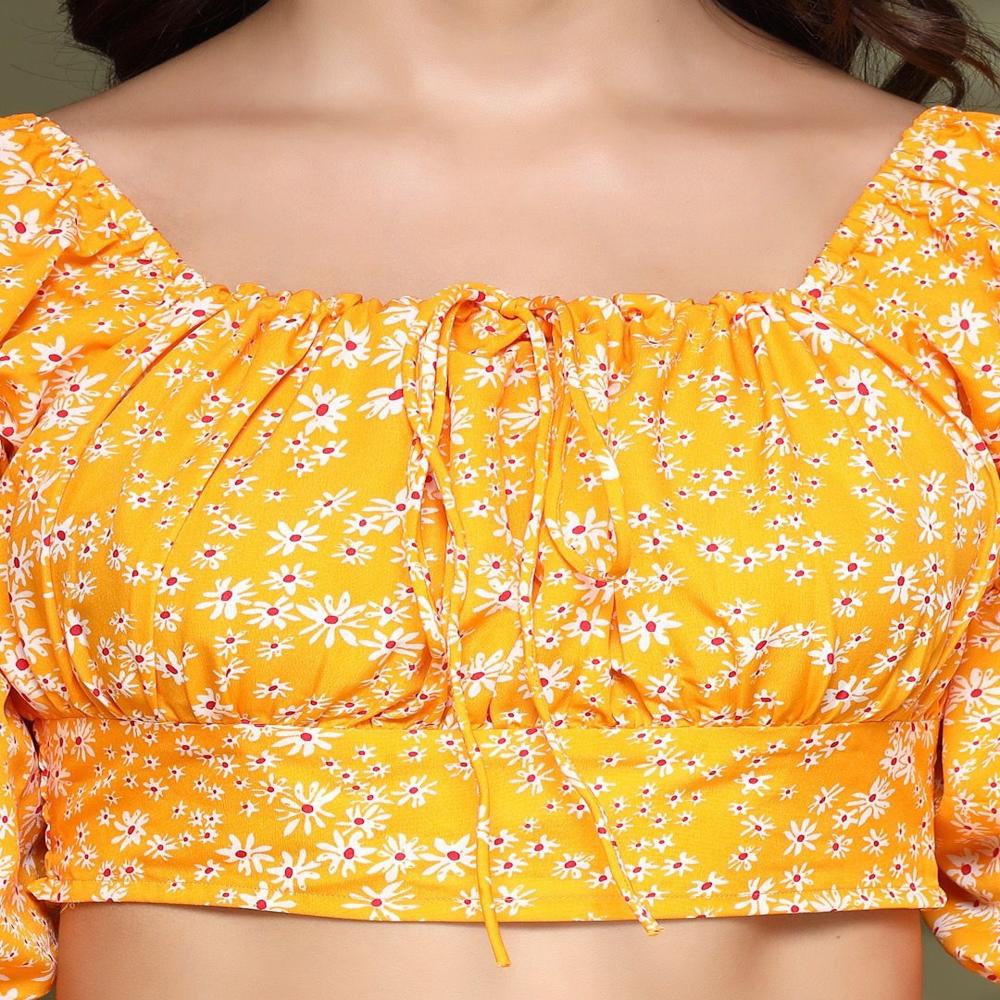 Floral Printed Gathered Tie-Ups Regular Crop Top