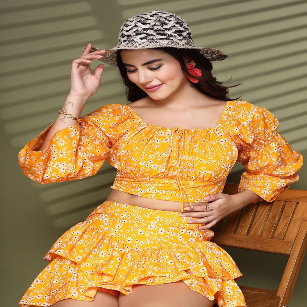 Floral Printed Gathered Tie-Ups Regular Crop Top