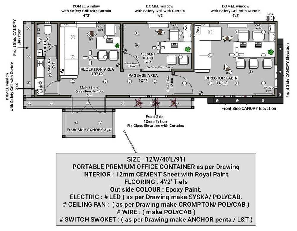 PREMIUM Portable office container with partition and Toilet/Pantry