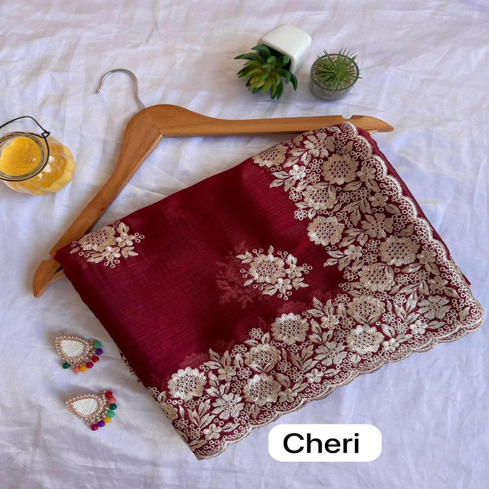 Indian Traditional Designer Saree - Color: Cheri