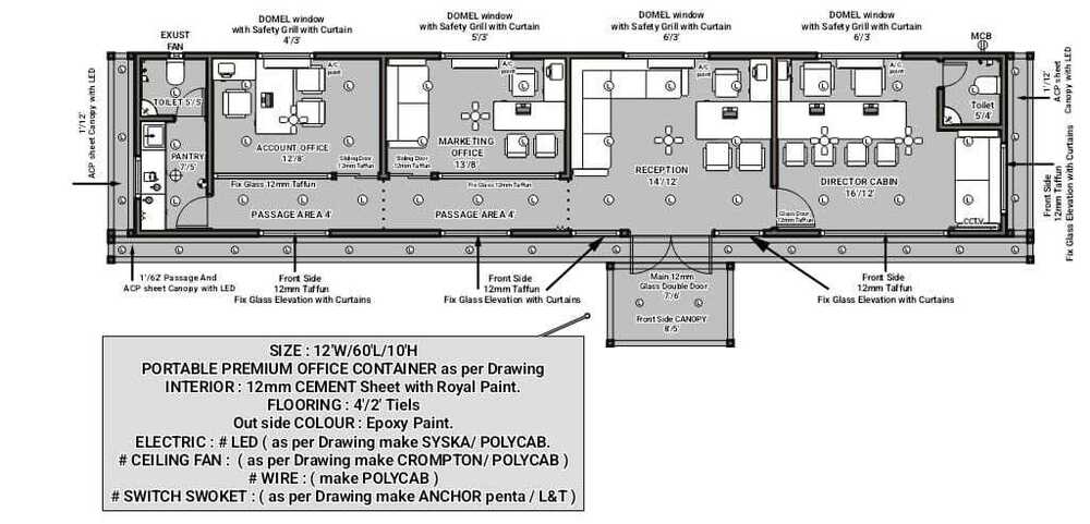 Premium Portable Office Container With Partition And Toilet/pantry , Size : 60'/12'/9' - Color: As Per Customer Requirement