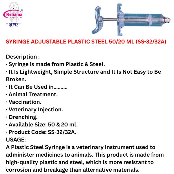 Syringe Adjustable Plastic Steel | Non-Toxic Plastic | Easy to Fill and Clean (1 PC)