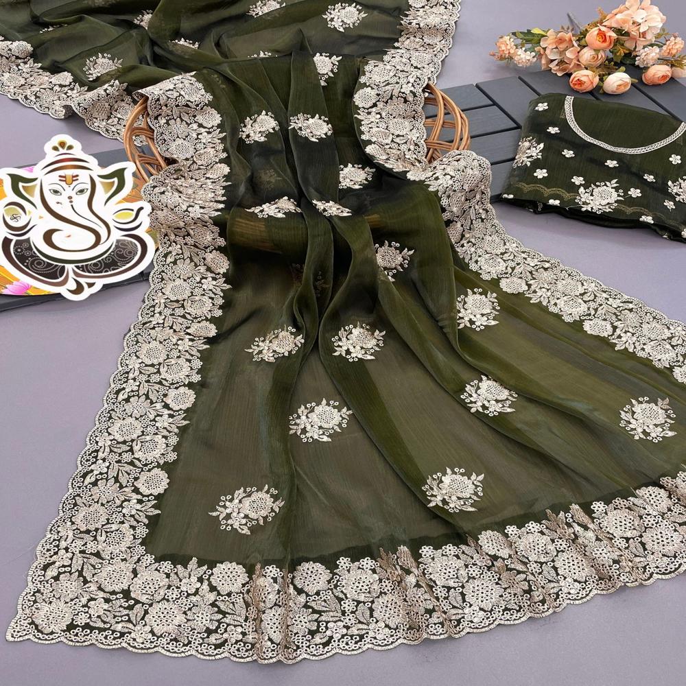 Exclusive Designer Saree - Color: B Green
