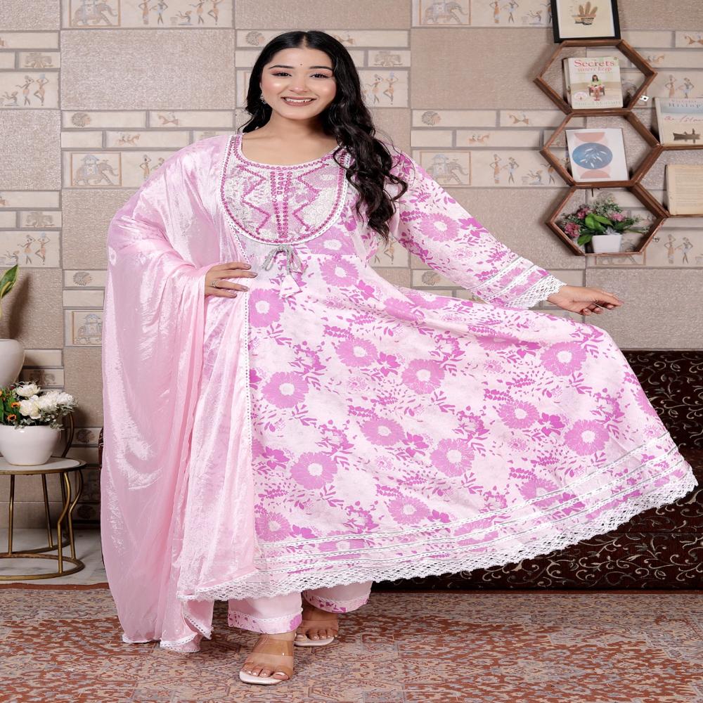 Anarkali  Kurti - Color: Pink & White