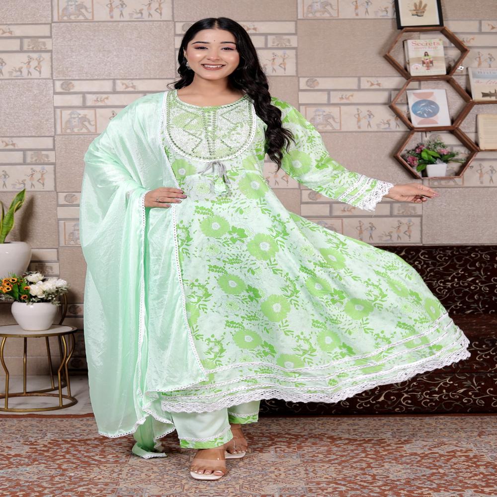 Anarkali Kurti - Color: Pink & White
