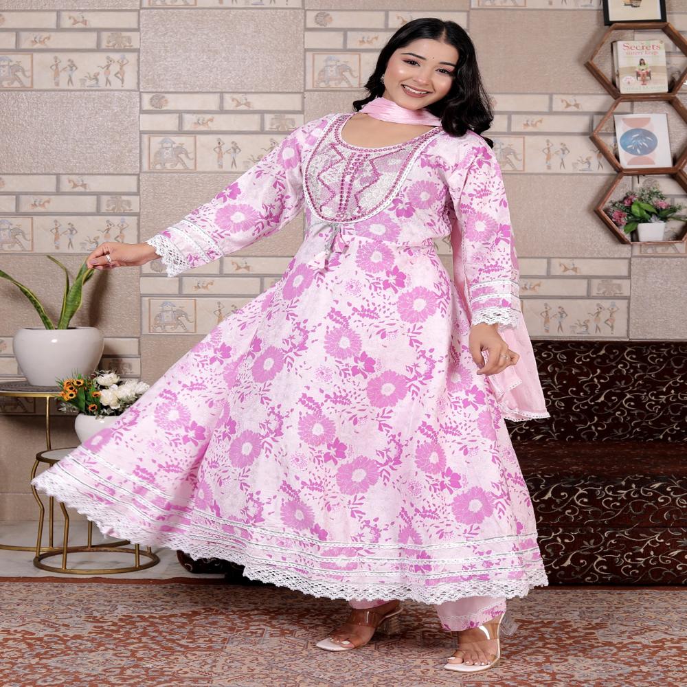 Anarkali Kurti - Color: Pink & White