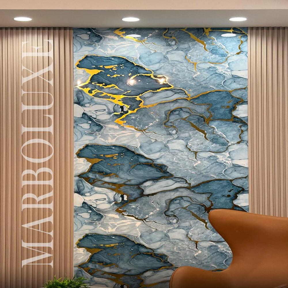 Spc/pvc/ Bamboo Marble Sheet With Gold Inlay - Color: Multi Color