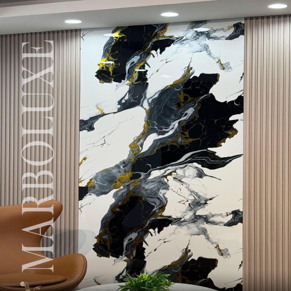 Spc/pvc/ Bamboo Marble Sheet With Gold Inlay - Color: Multi Color