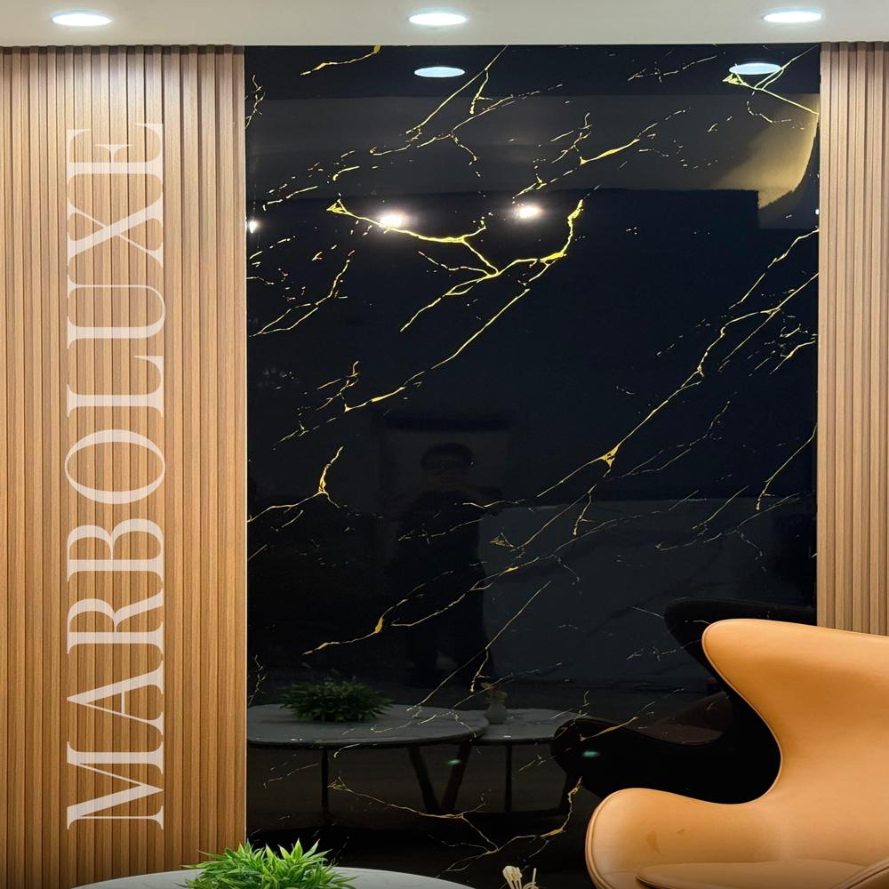 Spc/pvc/ Bamboo Marble Sheet With Gold Inlay - Color: Multi Color