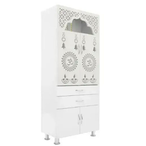 Designer Wooden Temple With Led Light - Color: White