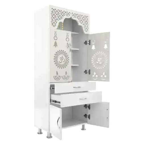 Designer Wooden Temple With Led Light - Color: White