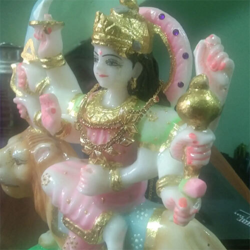12 Inch Durga Statue In Marble - Color: Multicolor