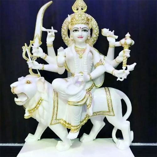 Beautiful Durga Maa White And Golden Work In Marble - Features: High Quality