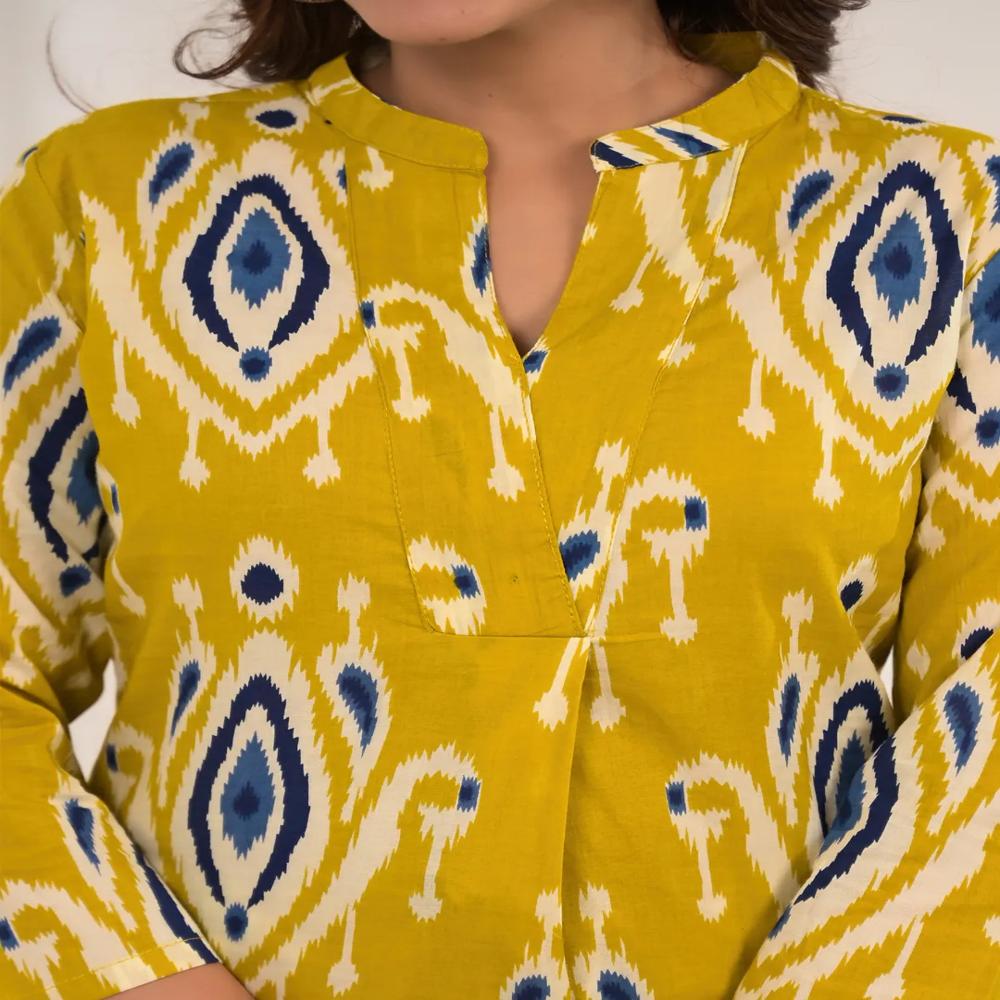 Curved Style Cotton Fabric Mustard Color Co-Ord Set