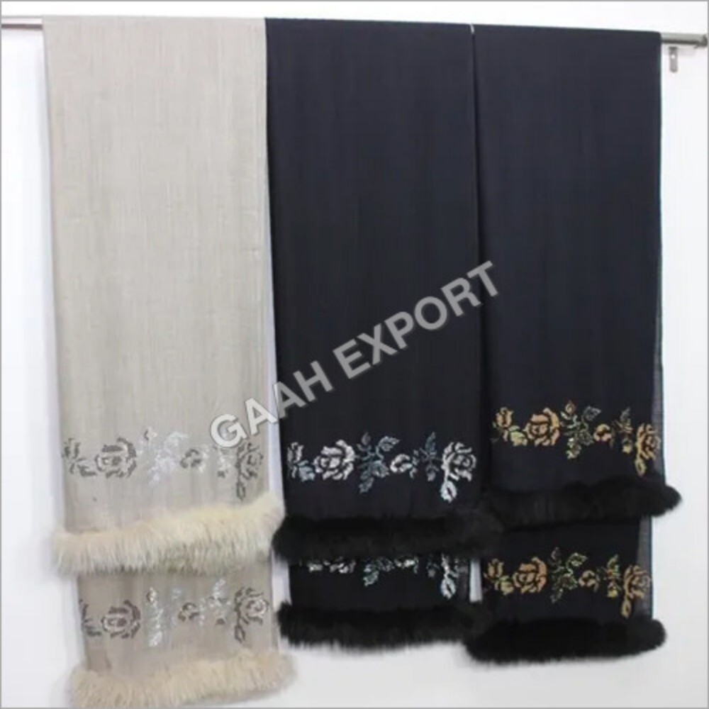 Cashmere Crystal Border And Border Fur Stole - Color: Required Based