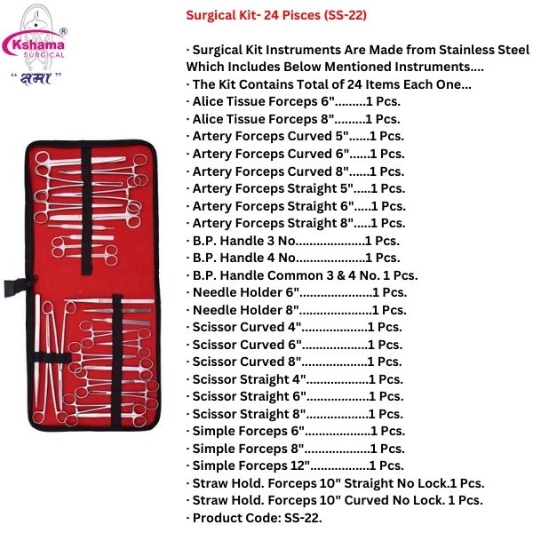 Surgical Kit- 24 Pisces I Veterinary Surgical Instrument Rust Proof Ss (1 Pcs) - Color: Silver