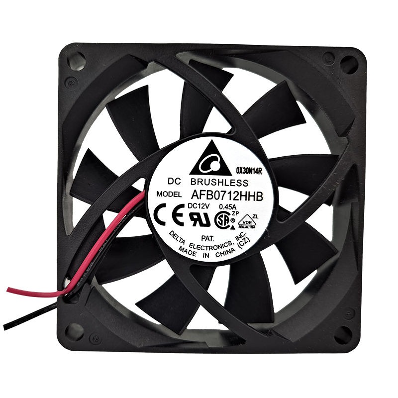 Delta AFB0712HHB Customizable 4300RPM 70*70*15mm Ball Bearing 12V DC 0.45A Free Standing Plastic Blade 37.54CFM Axial Fan
