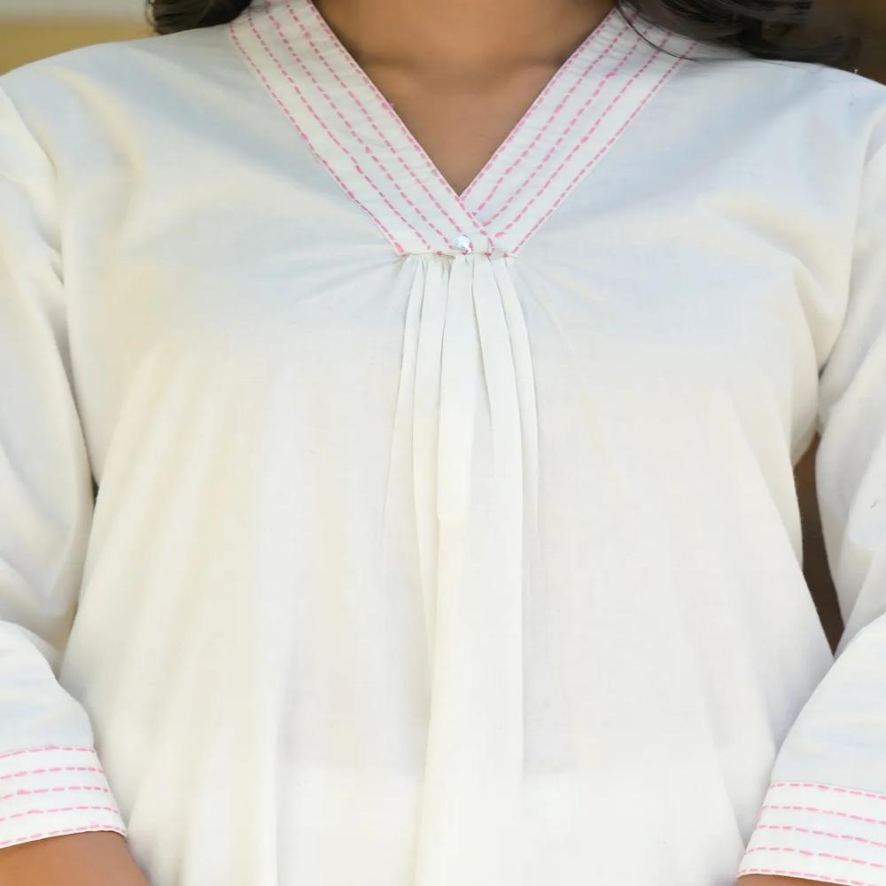 A Line Style Cotton Fabric Off White Color Kurta And Bottom