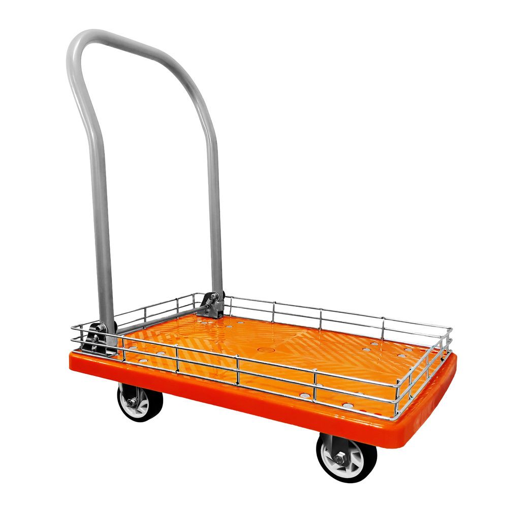 600 Kg Plastic Platfrom Single Layer Trolley With Ms Border - Color: Orange