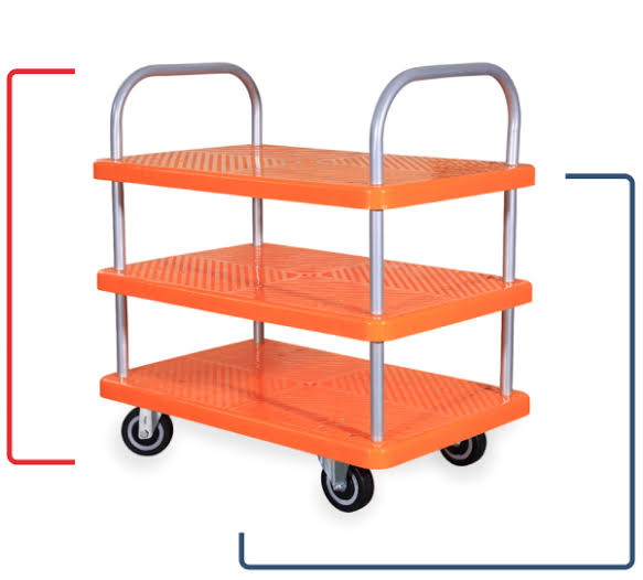 3 Layer Plastic Platform Trolley With Ss Border 304 - Color: Orange