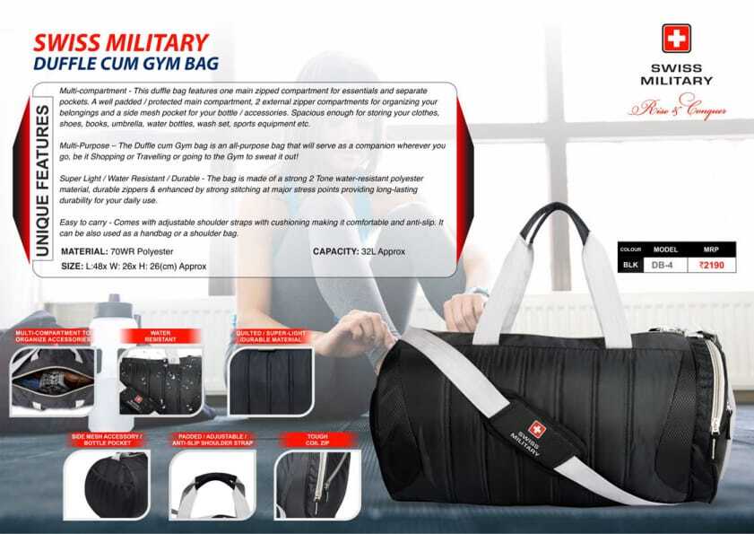 Swiss Militry Duffle Cum Gym Bag - Custom Logo Branding