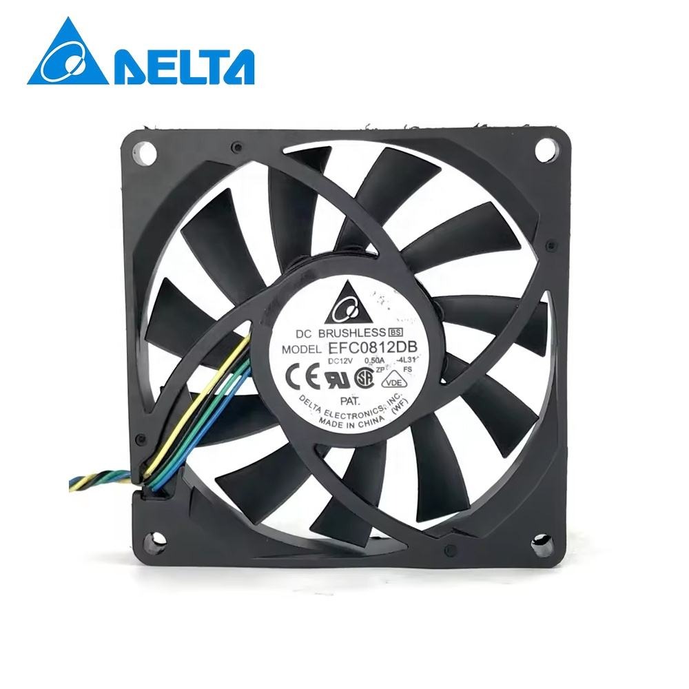 Delta Efc0812Db 12V Dc 0.5A Four-Wire 8015 80X80X15Mm 8Cm Pwm Intelligent Temperature Control Cpu Chassis Axial Cooling Fan - Color: Black