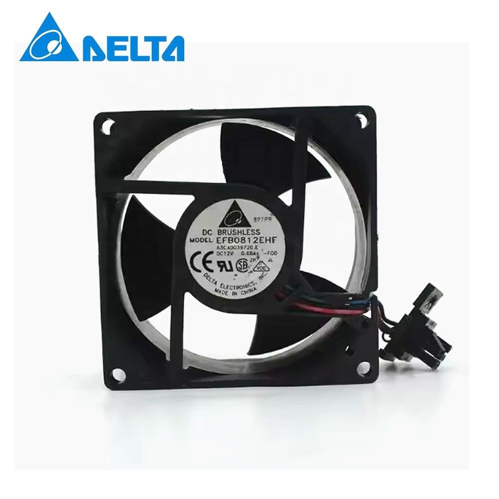 Delta 8032 Efb0812Ehf 12V Dc 0.68A 80X80X32Mm 4100Rpm Double Ball Bearing Power Supply Server Axial Cooling Fan - Color: Black
