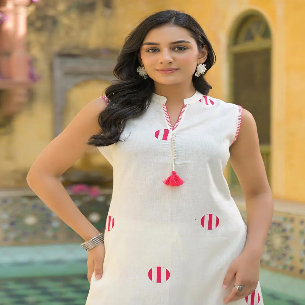 A Line Style Cotton Flex Fabric Off White Color Kurta And Bottom