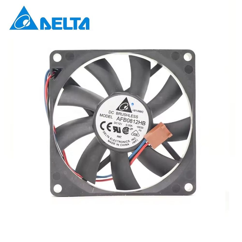 Delta 12V DC 0.20A AFB0812HB 8cm 80x80x15mm 1.68W 3100RPM 33.5CFM Double Ball Bearing Server Axial Cooling Fan