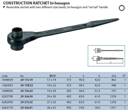 Construction Ratchet Bi  Hexagon Handle Material: Steel