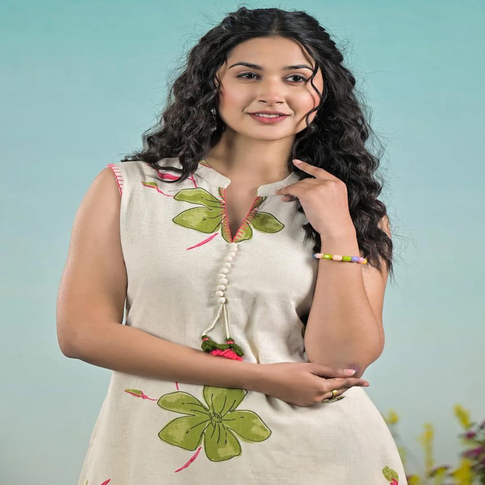 A Line Style Cotton Flex Fabric Off White Color Kurta And Bottom