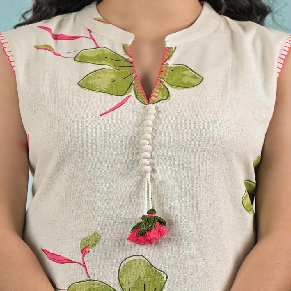 A Line Style Cotton Flex Fabric Off White Color Kurta And Bottom