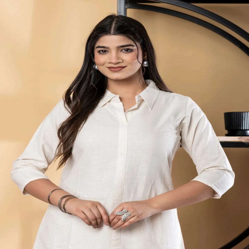 A Line Style Cotton Flex Fabric Off White Color Kurta With Bottom