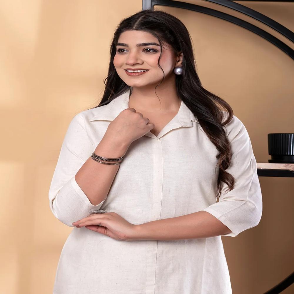 A Line Style Cotton Flex Fabric Off White Color Kurta With Bottom