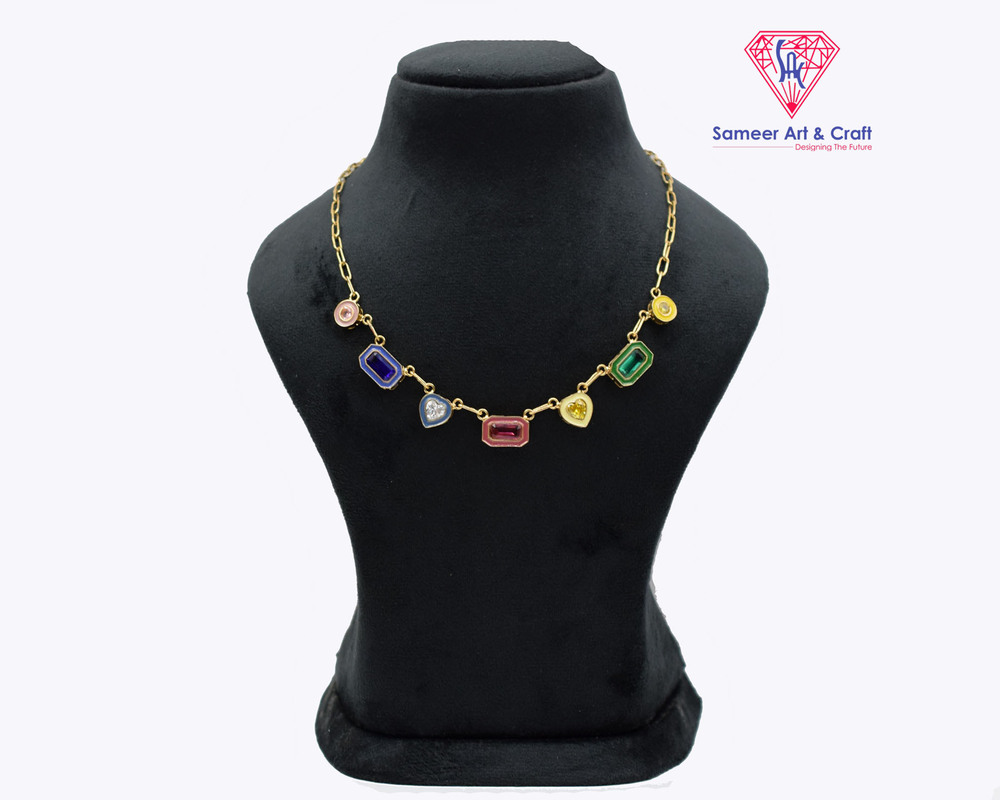 Fashion Swarovski Multicolor Cubic Zirconia Charm Necklace Gold & Silver Plated