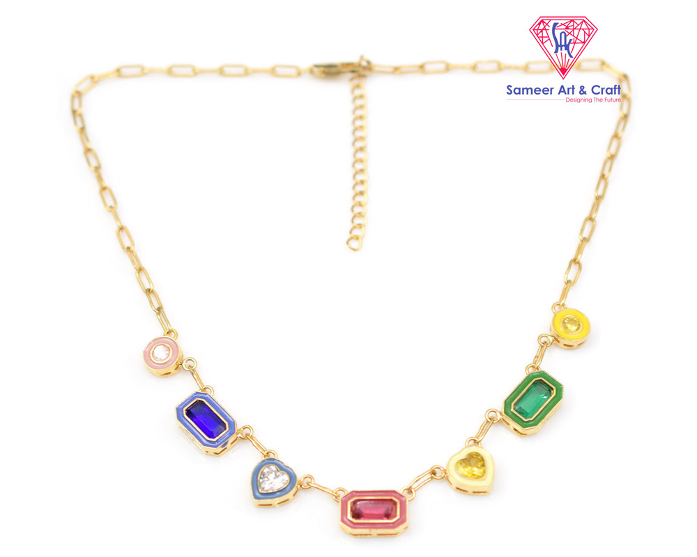 Fashion Swarovski Multicolor Cubic Zirconia Charm Necklace Gold & Silver Plated