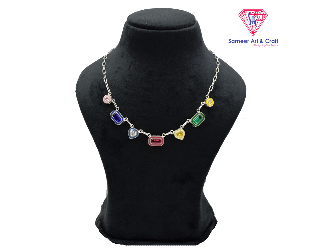 Fashion Swarovski Multicolor Cubic Zirconia Charm Necklace Gold & Silver Plated