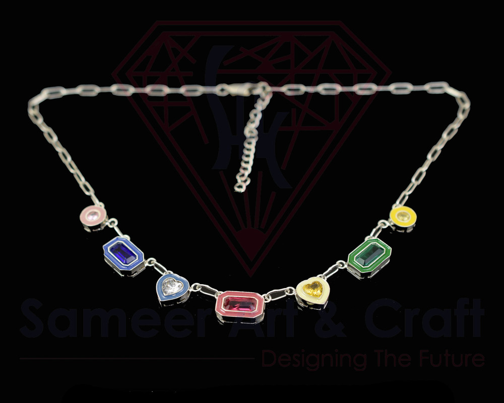 Fashion Swarovski Multicolor Cubic Zirconia Charm Necklace Gold & Silver Plated