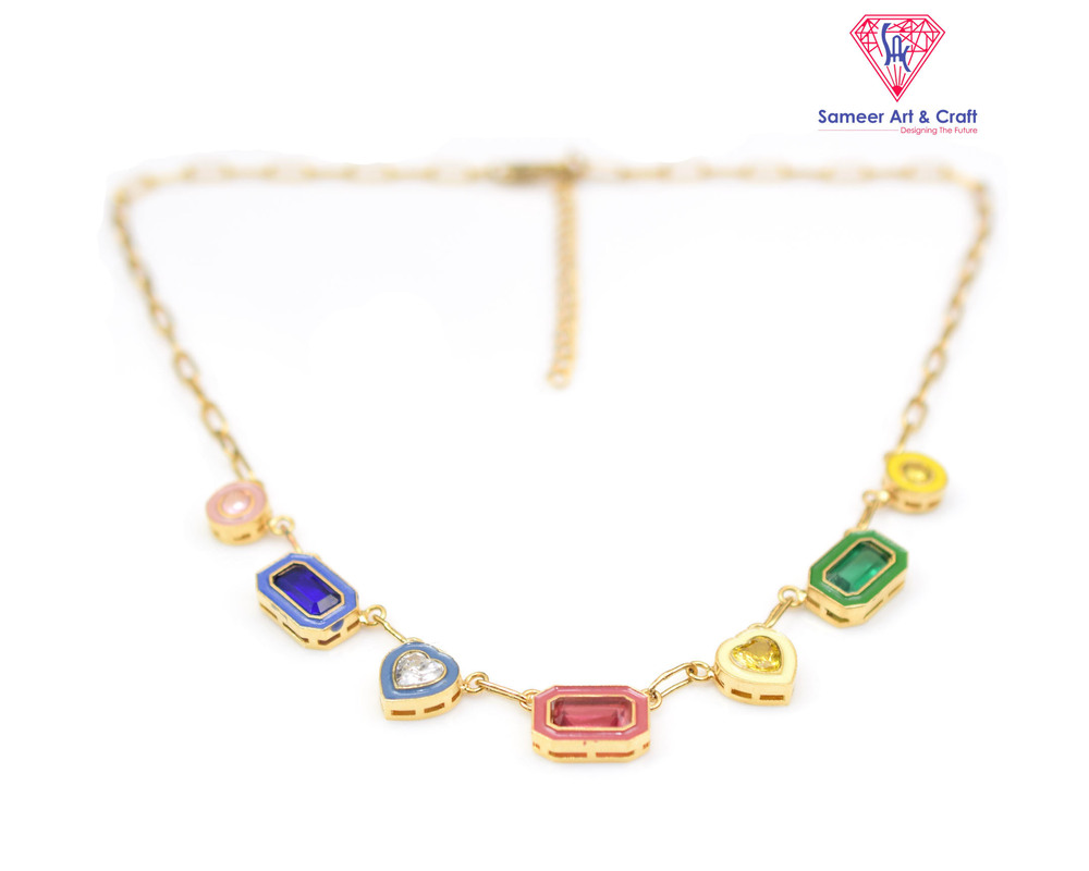 Fashion Swarovski Multicolor Cubic Zirconia Charm Necklace Gold & Silver Plated