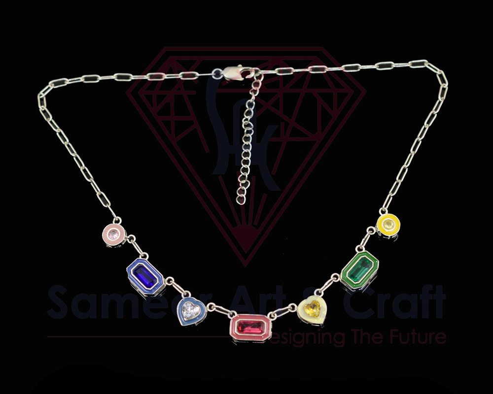 Fashion Swarovski Multicolor Cubic Zirconia Charm Necklace Gold & Silver Plated