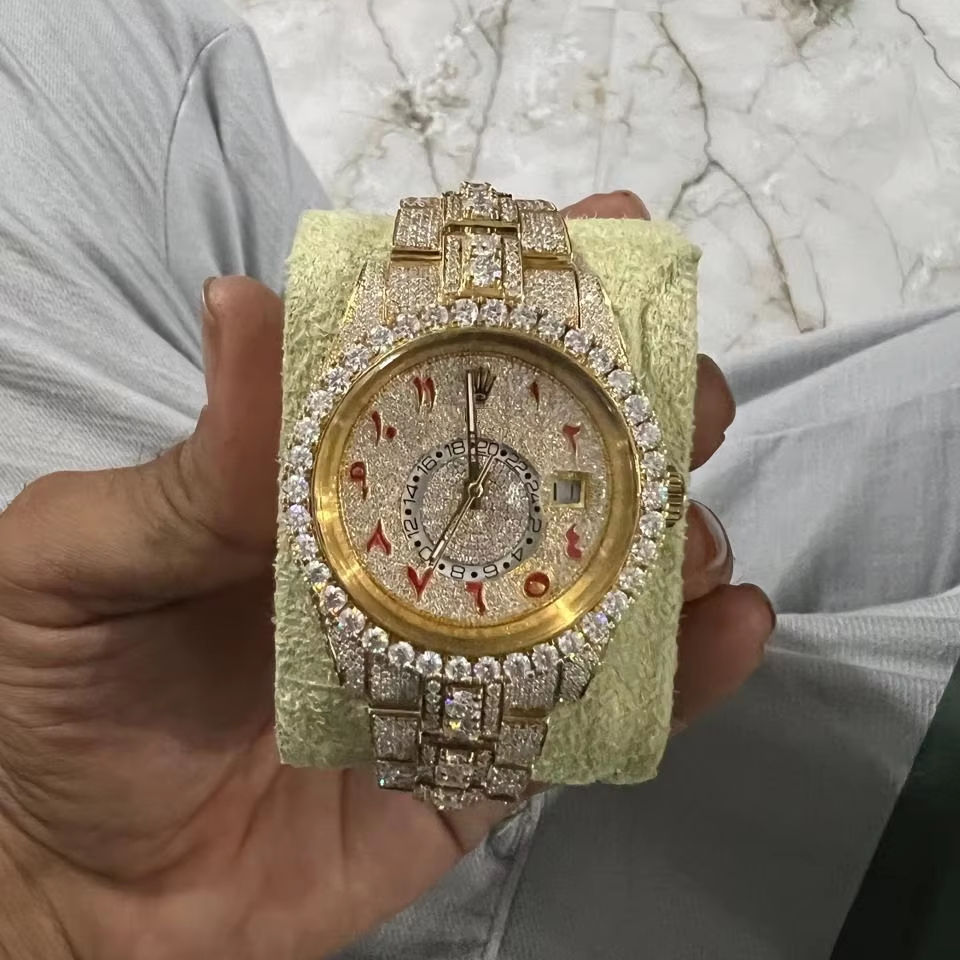 Iced Out Moissanite Studded Watch, Real Moissanite Diamond Watches, Big Diamond Watches