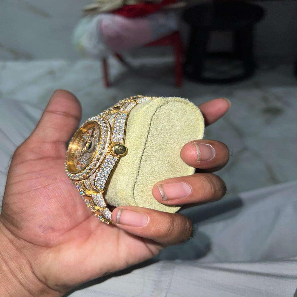 Iced Out Moissanite Studded Watch, Real Moissanite Diamond Watches, Big Diamond Watches